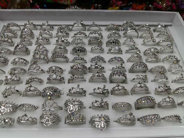 

fashion rhinestone crystal crown ring mixed design, Golden;silver