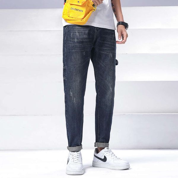 

2021spring and autumn jeans men's fashion brand casual elastic loose feet youth korean versatile slim long pants, Blue