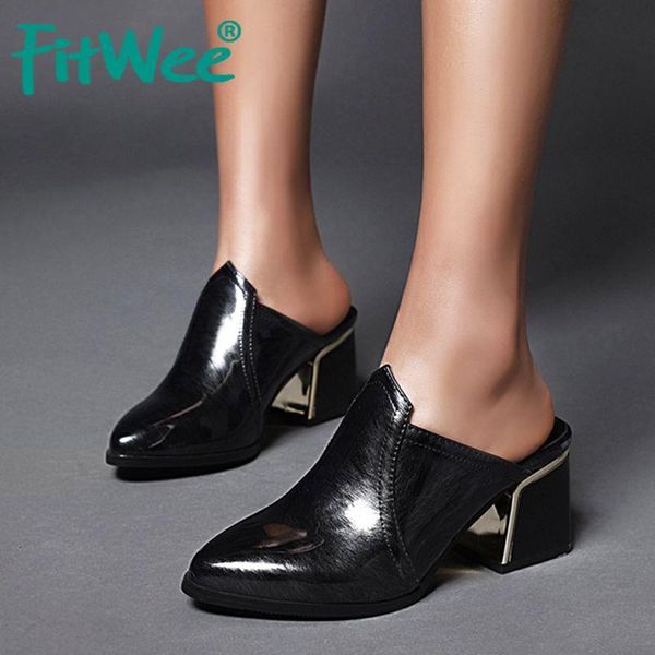 

dress shoes fitwee women pumps fashion daily casual leather patchwork pattern party beach wedding footwear size 32-43, Black