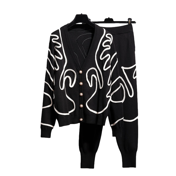 

casual tracksuit women knitted outfits white black gray sweater pencil pants two piece set female loose knitting suit streetwear