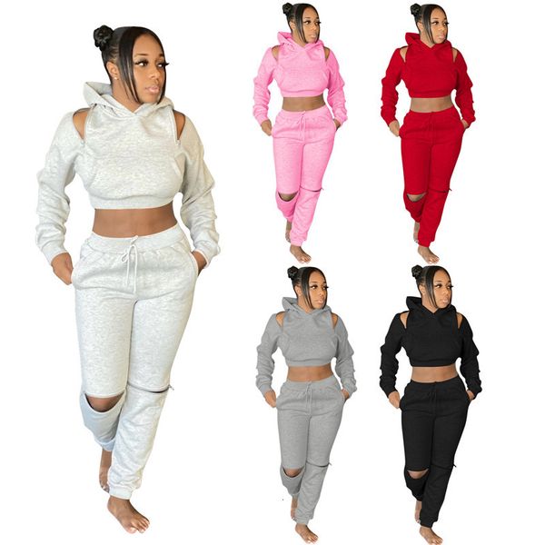 

2021 new 2 piece set sweatsuits women fall winter thicken clothes hooded drop shoulder pants zip outfit wholesale dropshipping qp6o, Gray