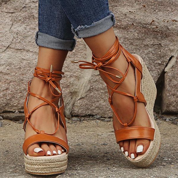 

women summer gladiator sandals platform wedges high heel cross-tied ankle strap rome fashion trend shoes ladies female 2021, Black