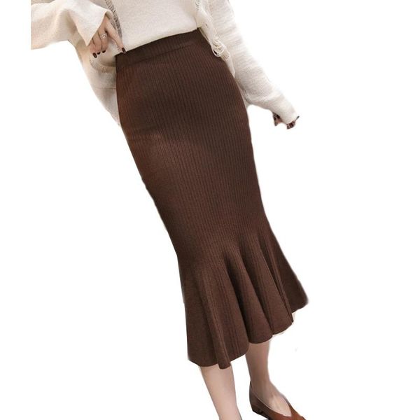 

skirts heyezui 2021 autumn winter women fashion fish tail sweater, Black