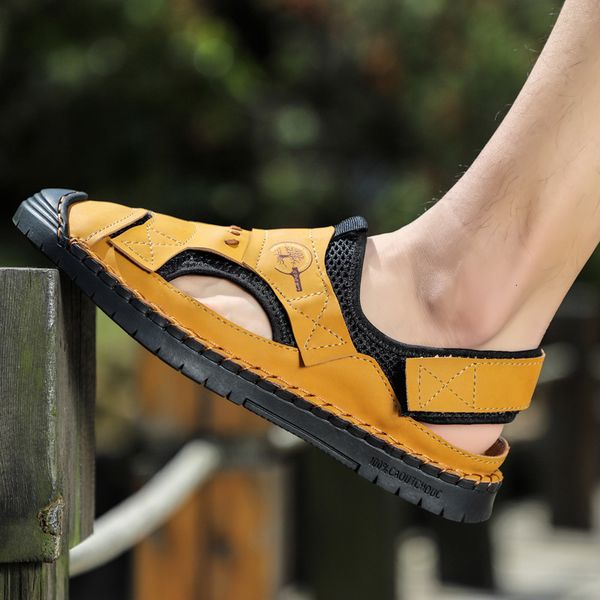 

sandals slippers large size men's summer breathable baotou dongdong leather outdoor sports q9gj, Black