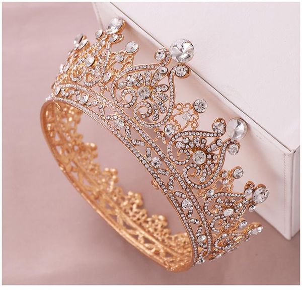 

gold color big round crowns baroque tiara crown crystal heart wedding hair accessories queen princess diadem bridal o qylntp, Silver