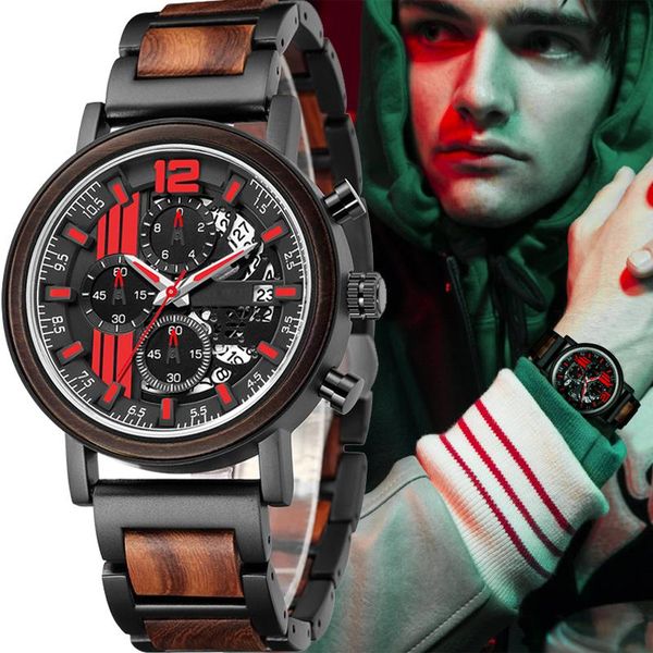 

wristwatches relogio masculino business men watch metal wooden wristwatch chronograph auto date display timepiece male drop, Slivery;brown