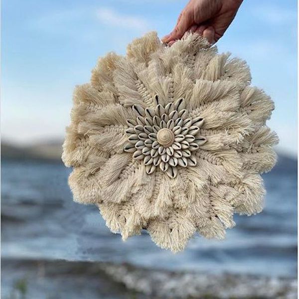 

decorative objects & figurines (1pcs/lot)handmade customized shell&cotton rope hanging crafts natural shell beach wedding decor sofa backgro