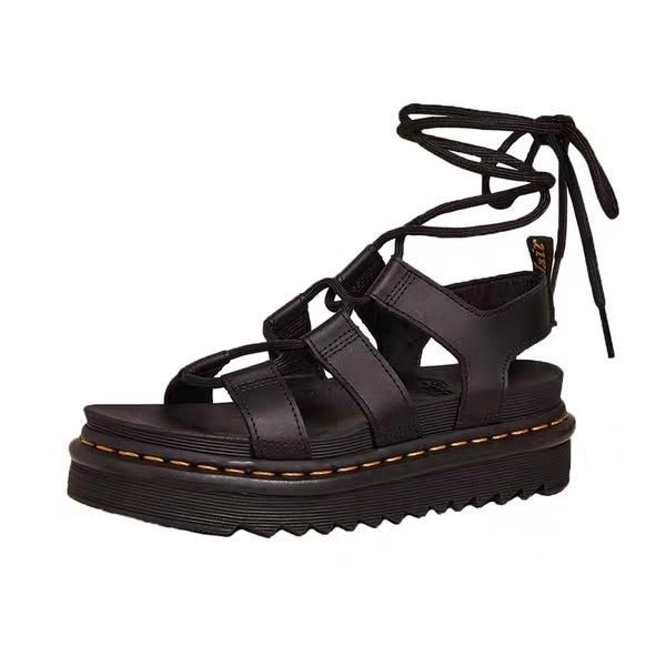 

sandals 2021 strap women's summer fashion thick bottom muffin roman shoes lace flat women, Black