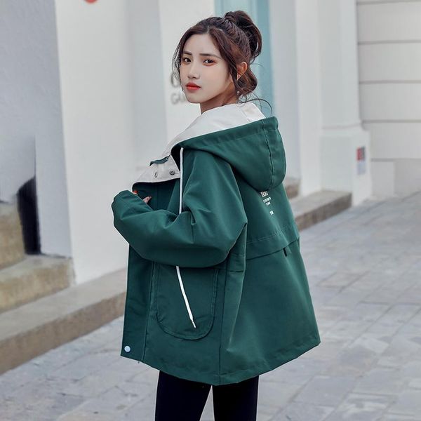 

women's jackets oversized spring and autumn jacket 2021 tooling hooded short solid color windbreaker h00177, Black;brown