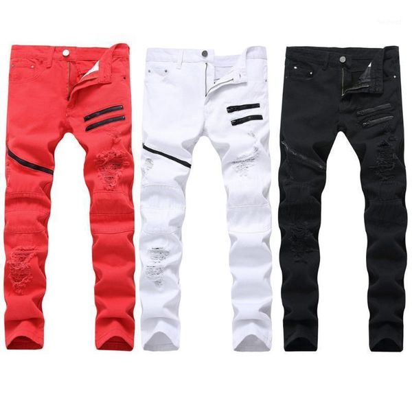 

men casual elastic long trousers new fashion elastic personality stretch ripped personality denim trousers 2019 summer pants1, Blue