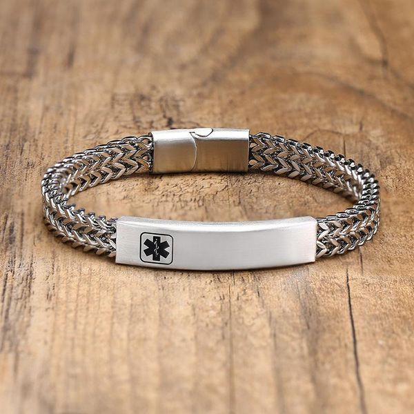 

link, chain stainless steel tag engravable franco bracelets for men jewelry, Black