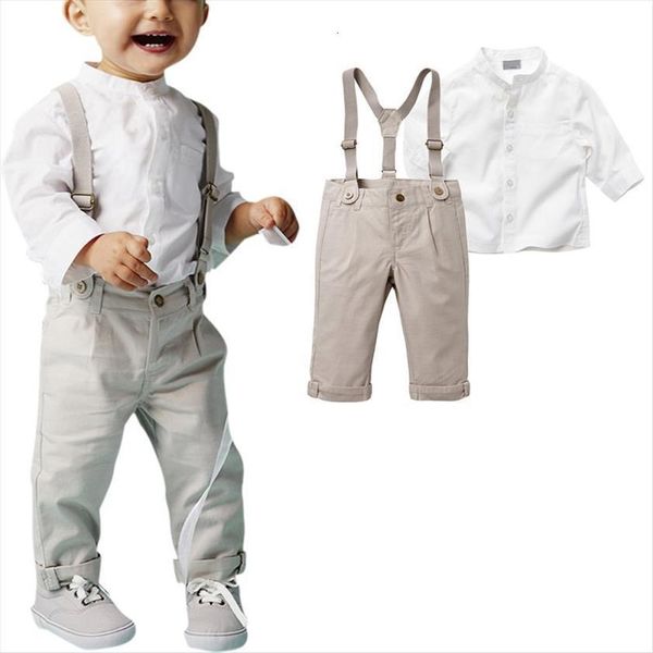 

autumn set long sleeve suspender trousers 5 sizes kids boy clothes, White
