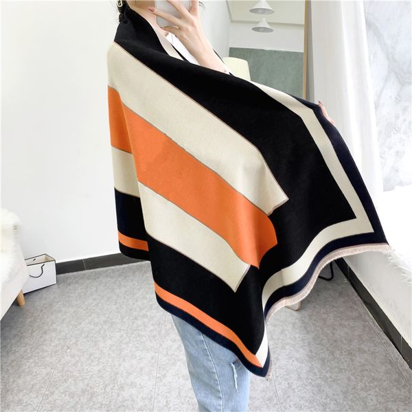 

womens scarf fashion designer scarf print luxury thickening color contrast letter h cashmere woolscarfs shawl neck wrap sapeee, Blue;gray