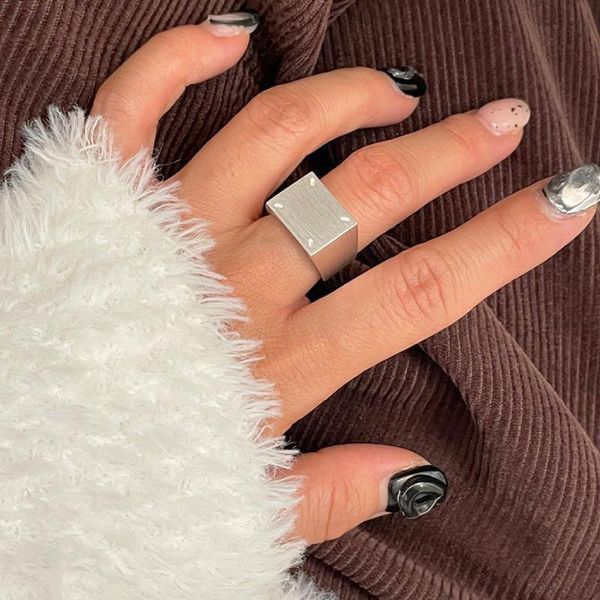 

wedding rings wide square edition ring niche design matte, Slivery;golden