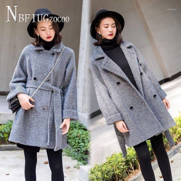 

women's wool & blends korea women winter long woolen coat ladies casual slim thick outwears, Black