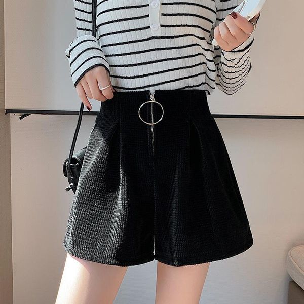 

women's shorts women autumn winter casual solid a-line female korean fashion high waist warm corduroy loose wide leg g296, White;black