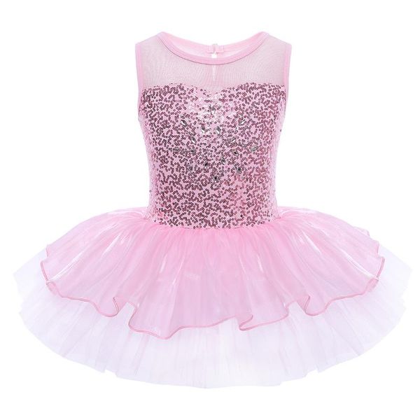 Abiti da ragazza Ballerina Fata Costumi da festa Vestito da balletto per ragazze Abbigliamento da ballo per bambini Senza maniche Paillettes Ginnastica Body Tutu