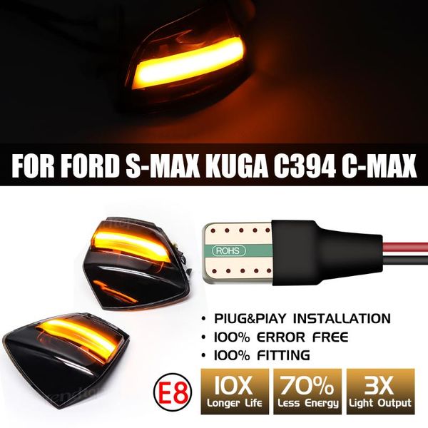 

emergency lights scroll dynamic blinkers led side light streamer rear mirror lamp car bulb auto for s-max 2007-2014 kuga c394 08-2012 c