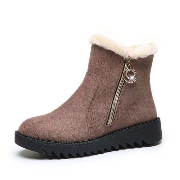 

boots women winter snow warm flat plus size platform ladies women's shoes flock fur suede ankle female 1595, Black