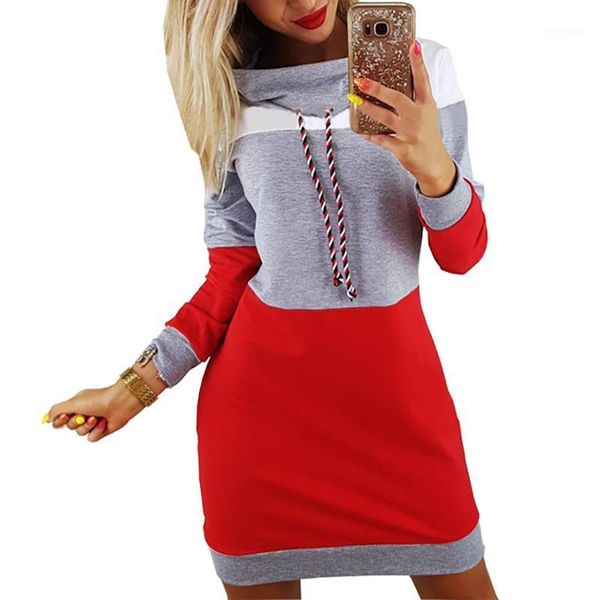 

women long sleeve winter autumn dresses turtleneck tracksuit plus casual striped hooded hoodie dress robe mujer femme gv009b, Black;gray