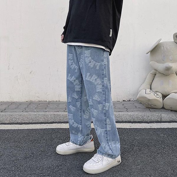

men's jeans hip hop men letter denim streetwear loose blue biker jean casual pants fashion trousers baggy jogger goth full length