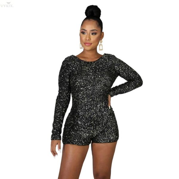 

women's jumpsuits & rompers winter skinny women playsuit o-neck full sleeve sequined jumpsuit romper backless night club one piece outf, Black;white