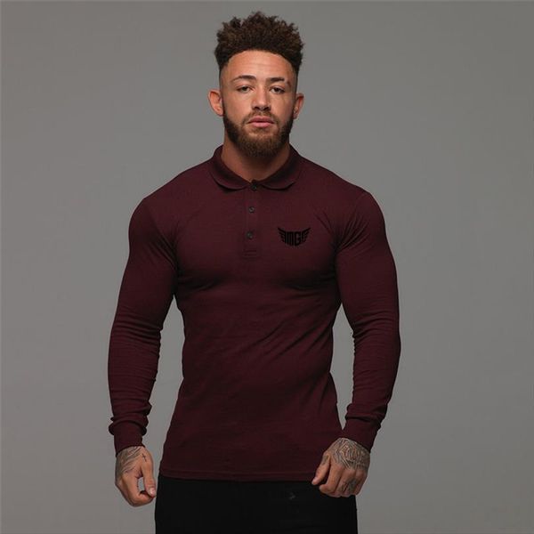 

bodybuilding and fitness shirt men polo gym coach clothes stretch cotton long sleeve turn down collar plus size, White;black