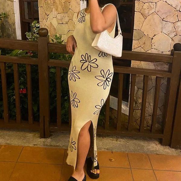 

casual dresses knitted bodycon slim dress women summer split sleeveless backless midi ladies y2k party beach sundress rob, Black;gray