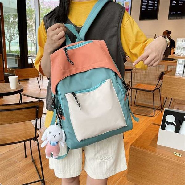 

cute preppy style school bag nylon school girl backpack women causal patchwork bag fashion backpack for men bag 211025