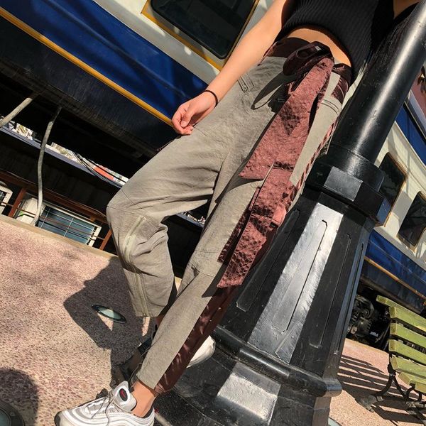 

women's pants & capris casual high waist harajuku women cargo loose+ sweatpants ankle-length trousers streetwear, Black;white