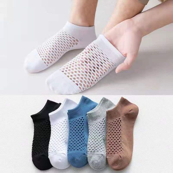 

men's socks cotton man short summer thin fashion breathable men ankle comfortable solid color casual male street mesh soks, Black