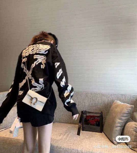 

fashion brand off cordon round neck sweater for women, Black