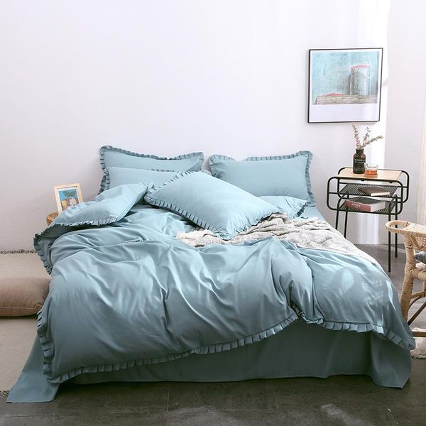 

bedding sets 3/4pcs exquisite ruffles solid color korean set duvet cover elastic rubber fitted bed sheet size king  twin