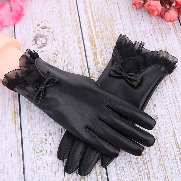 

women' leather autumn and winter warm touch screen outdoor plush riding windproof driving fashion gloves, Blue;gray