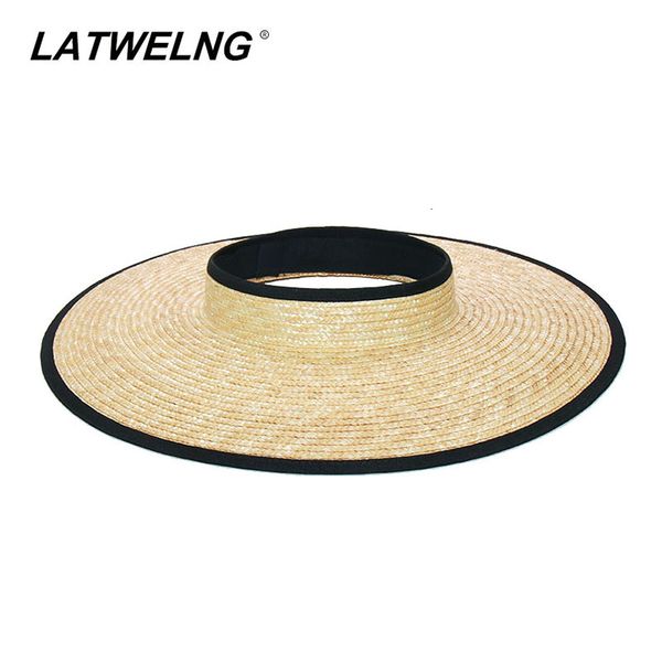 

2021 new handmade straw empty hats women summer big brim visor ladies sun protective beach hat wholesale s1208 mpuk, Blue;gray