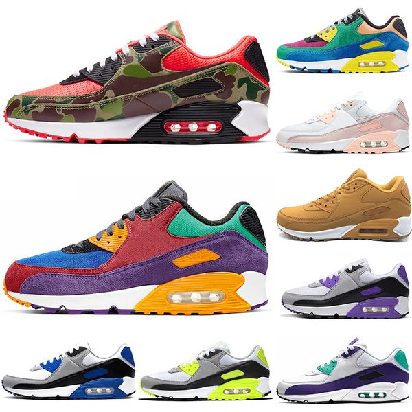 

90 Running shoes men women CNY Navy purple Camo Reverse Duck green triple black orange blue fury wolf grey volt sneakers sport outdoor size 36-45, Triple red