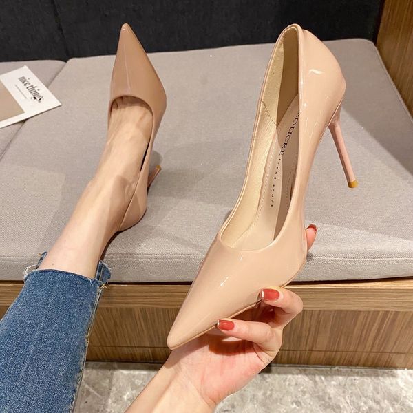 

luxury dress shoes 3296-5 nude high heels 2021 thin heel shallow mouth fashion pointed profsional women's single sho, Black