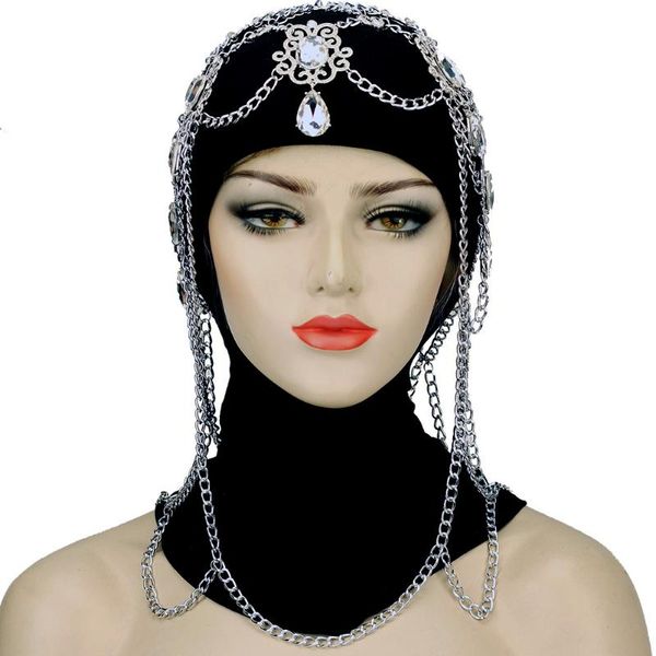 

hair clips & barrettes luxury rhinestone forehead jewelry mesh headpiece for women bridal crystal accessories water drop head chain h, Golden;silver