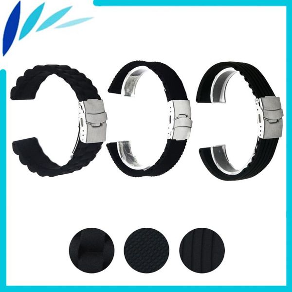 

watch bands silicone rubber band 18mm 20mm 22mm for weekender expedition stainless steel safety clasp strap loop belt bracelet, Black;brown