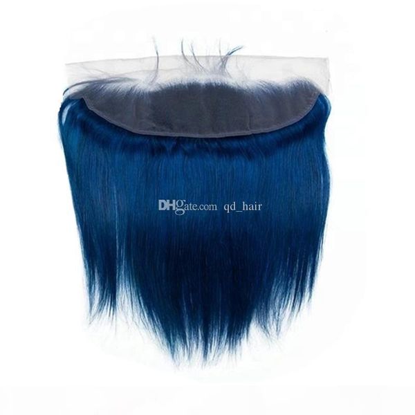 

dark blue color human hair lace frontal 13x4 silky straight middle three part straight ear to ear frontal with baby hair, Black;brown