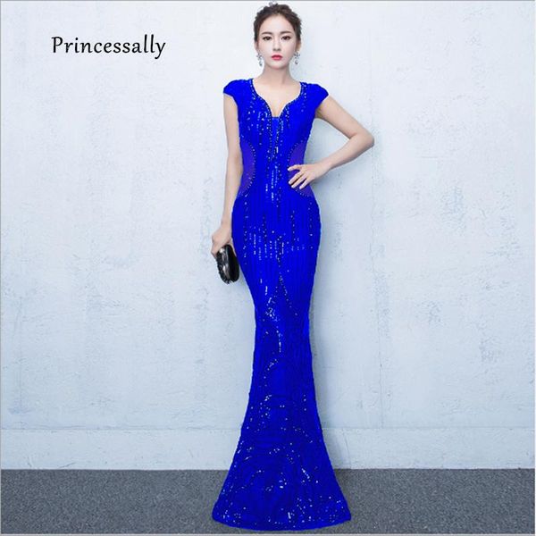 

party dresses royal blue mermaid evening dress illusion back sequin lace banquet for women long 2021, White;black