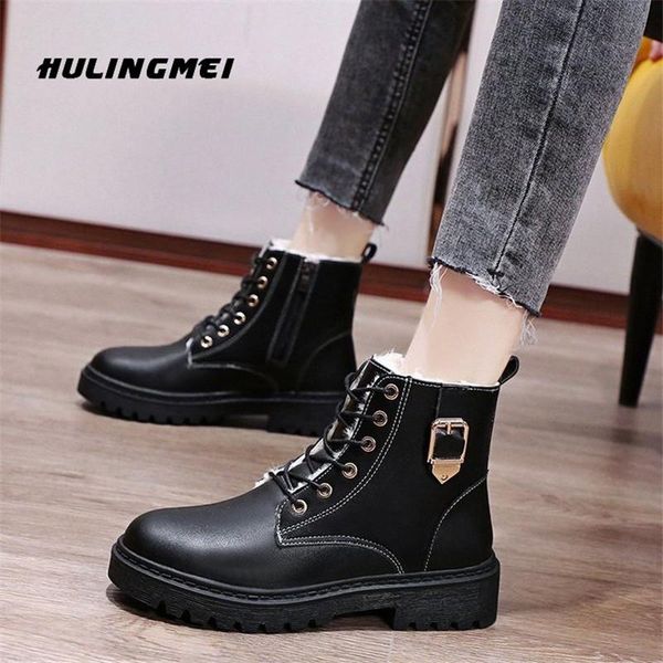 

boots 2021 women flat platform ankle spring boot black lace up medium creepers shoes fashion party footwear 35-43