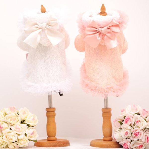 

dog apparel luxury clothes winter warm coat pet for dogs and cats cat overcoat cute bowknot pink white