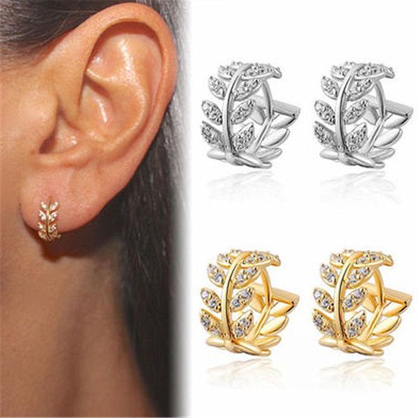 

hoop & huggie ear 925 sterling silver selling leaves full zircon earrings female fashion simple gorgeous jewelry valentine gift, Golden;silver