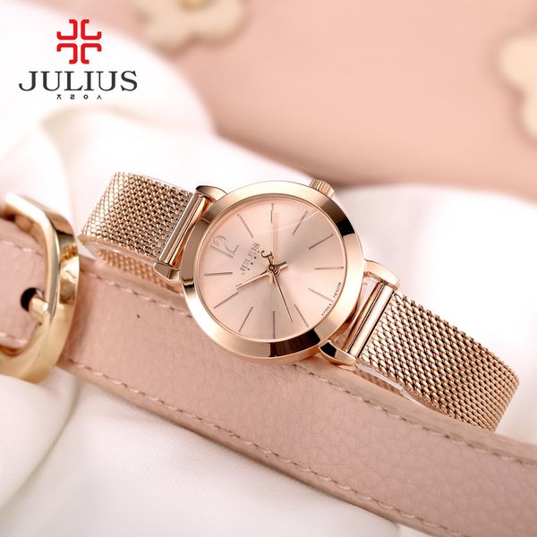 2024new julius JA-732 feminino sier rosa tom de ouro malha aço inoxidável quartzo analógico relógio de moda à prova dwaterproof água casual relógio de pulso