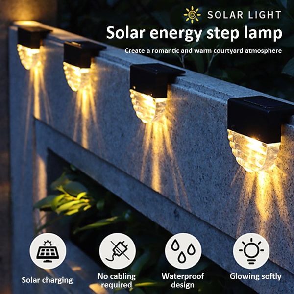 

solar lamps 2 modes led stair fence wall light landscape stairs courtyard ip55 waterproof outdoor lighting street lights