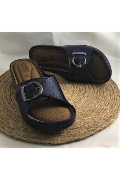 

slippers orthopedic heel spurs antiperspirant soft outsole leather buckled adjustable breast slipper, Black