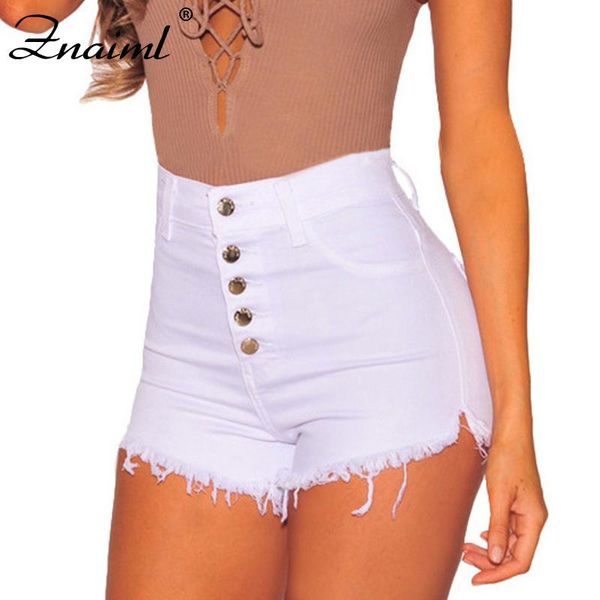 

women's jeans znaiml streetwear high waist skinny denim shorts for women 2021 button ripped jean feminino summer slim short, Blue