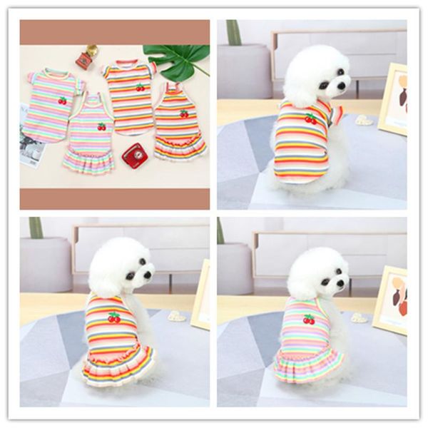 

dog apparel 2 colors striped dress small dogs comfortable and breathable pet skirt cute spring summer clothes clothing