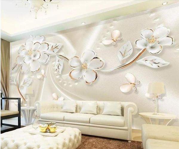 

wallpapers custom wallpaper 3d stereo po mural simple embossed white flower tv background wall papers home decor